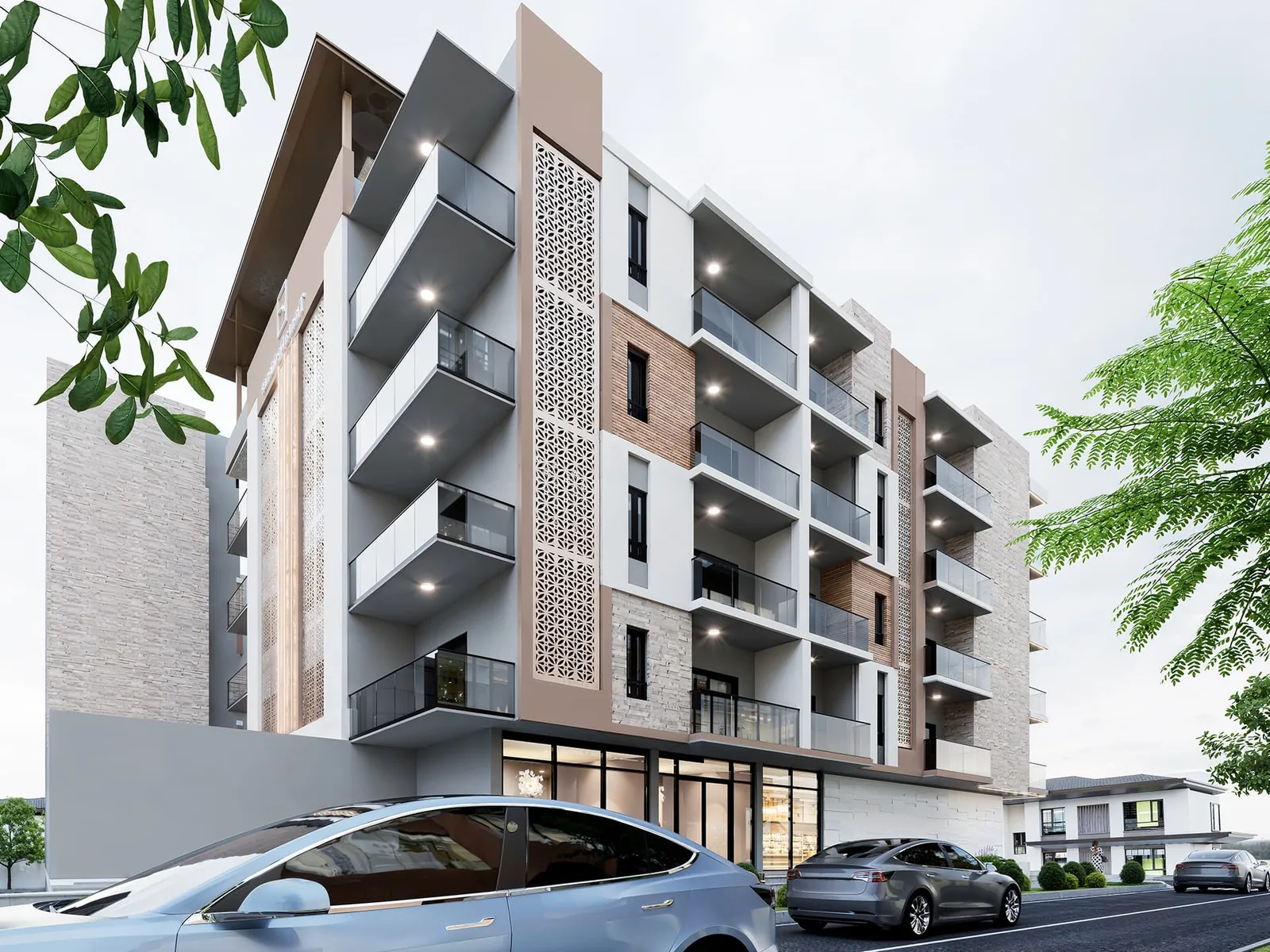 Trenta Residence side facade and balconies in daylight