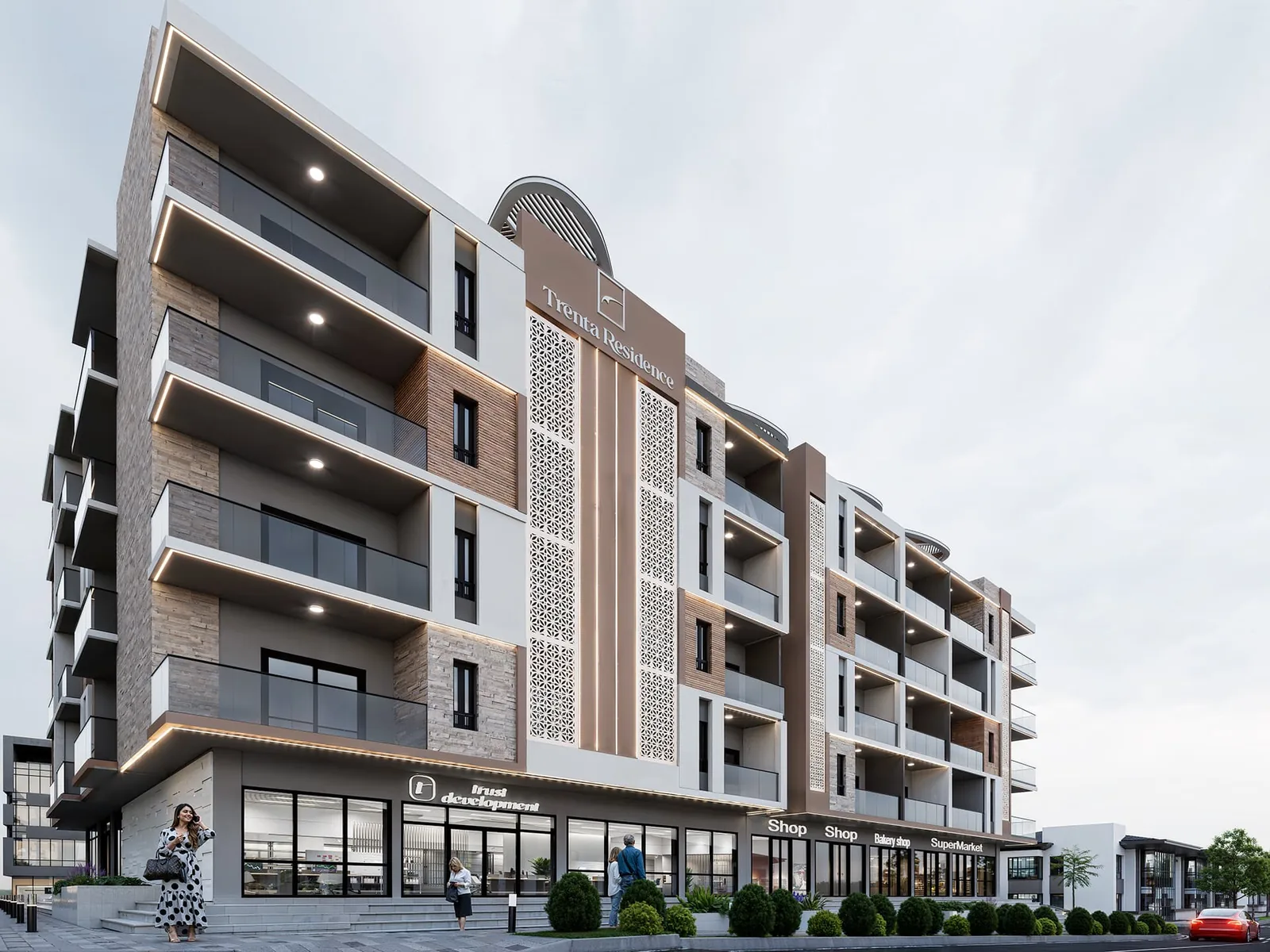 Trenta Residence front facade in daylight