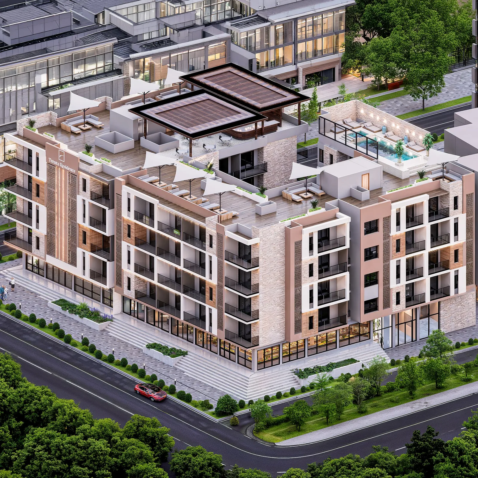 Trenta Residence Hurghada investment guide with rooftop and mixed-use development view